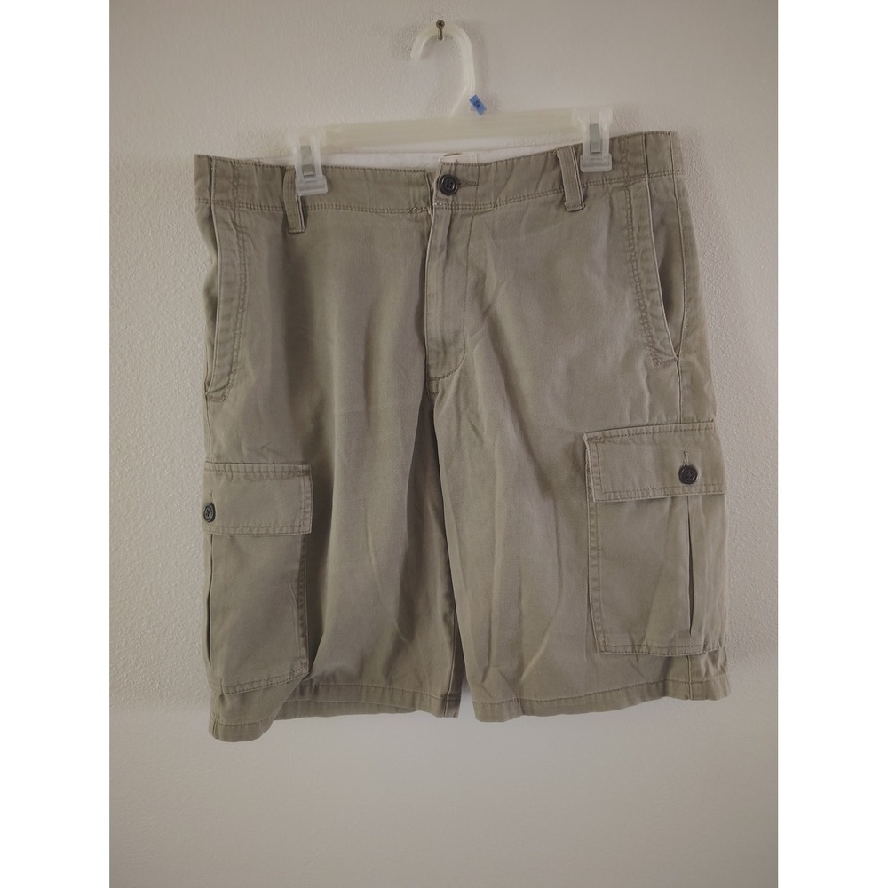 Dockers Mens Khaki Tan Cotton Twill Cargo Shorts Size 32 Casual Utility Shorts